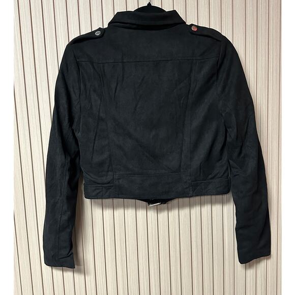 Missguided Crop Suedette Biker Jacket Black Size 6 - Picture 2 of 10
